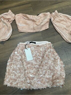 ZARA Blush Sequin Circle Mini Skirt